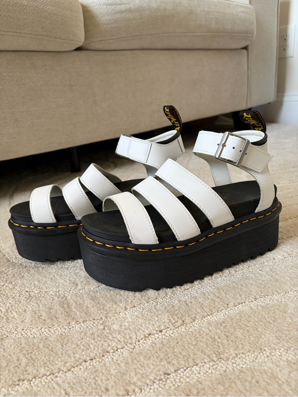 Dr. Martens White Blaire Leather Platform Sandals